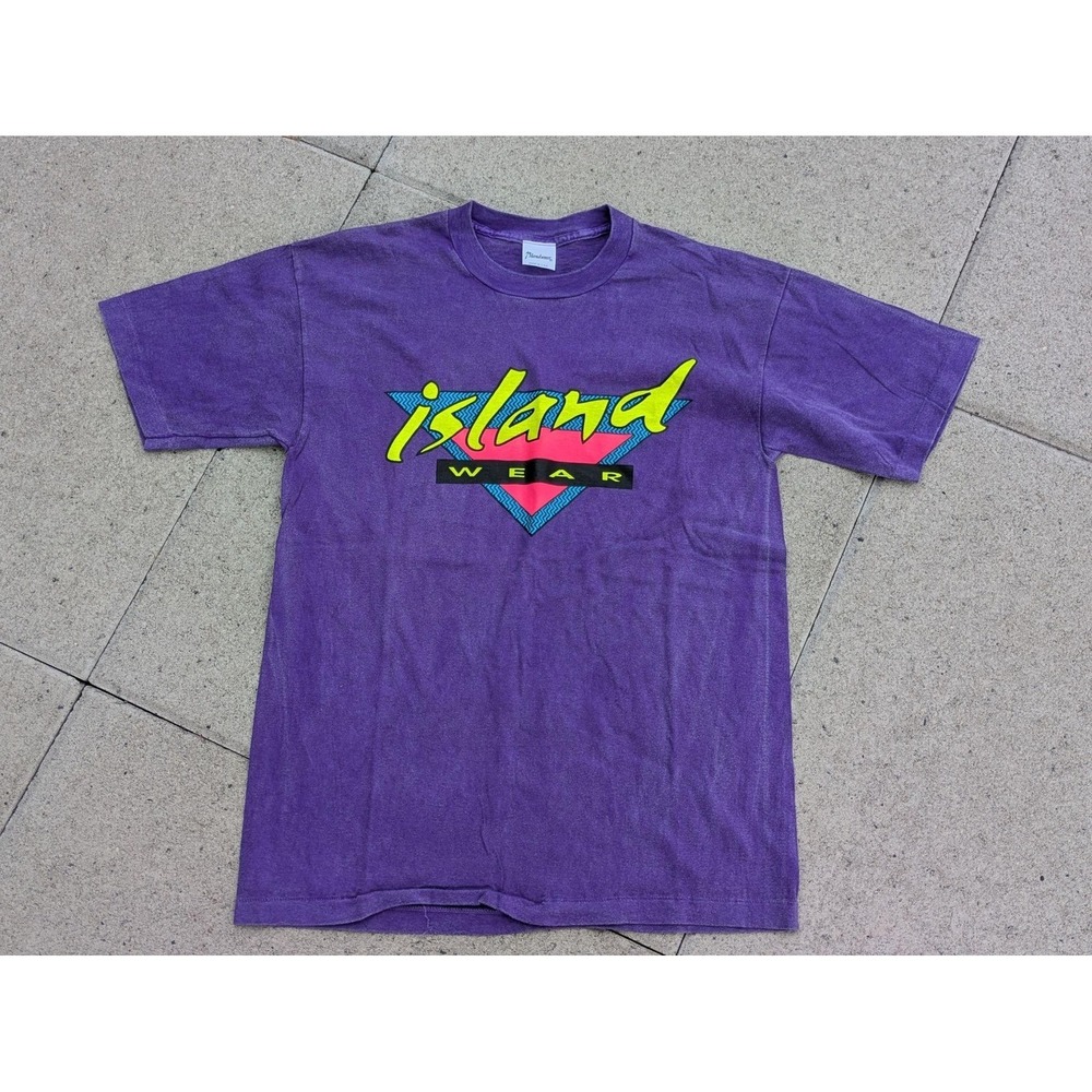 Vintage Islandwear Surf Shirt Mens Medium Purple Neon Logo Graphic Retro Tee 80s